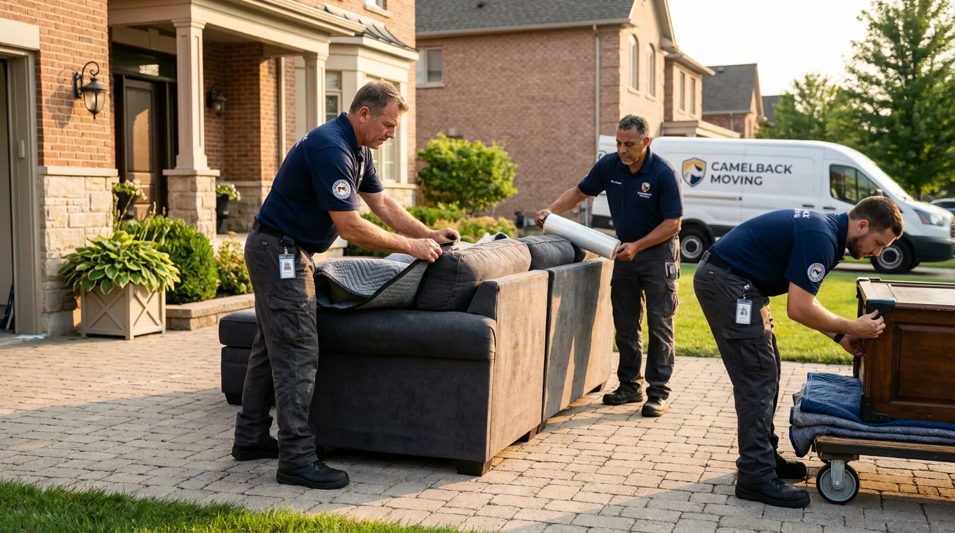 Large estate moving crew wrapping furniture in Bloomfield, IA