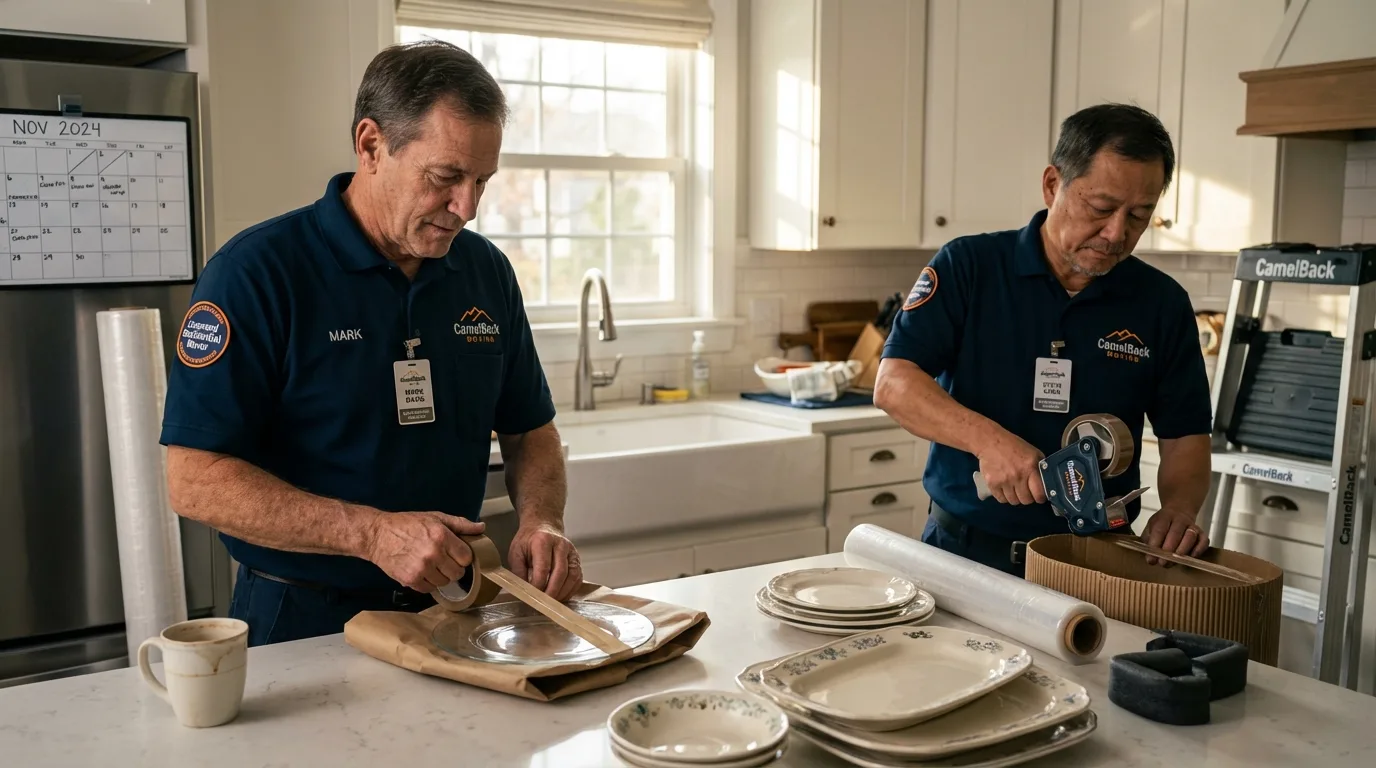 Professional crew packing kitchen dishware in Bloomfield, IA